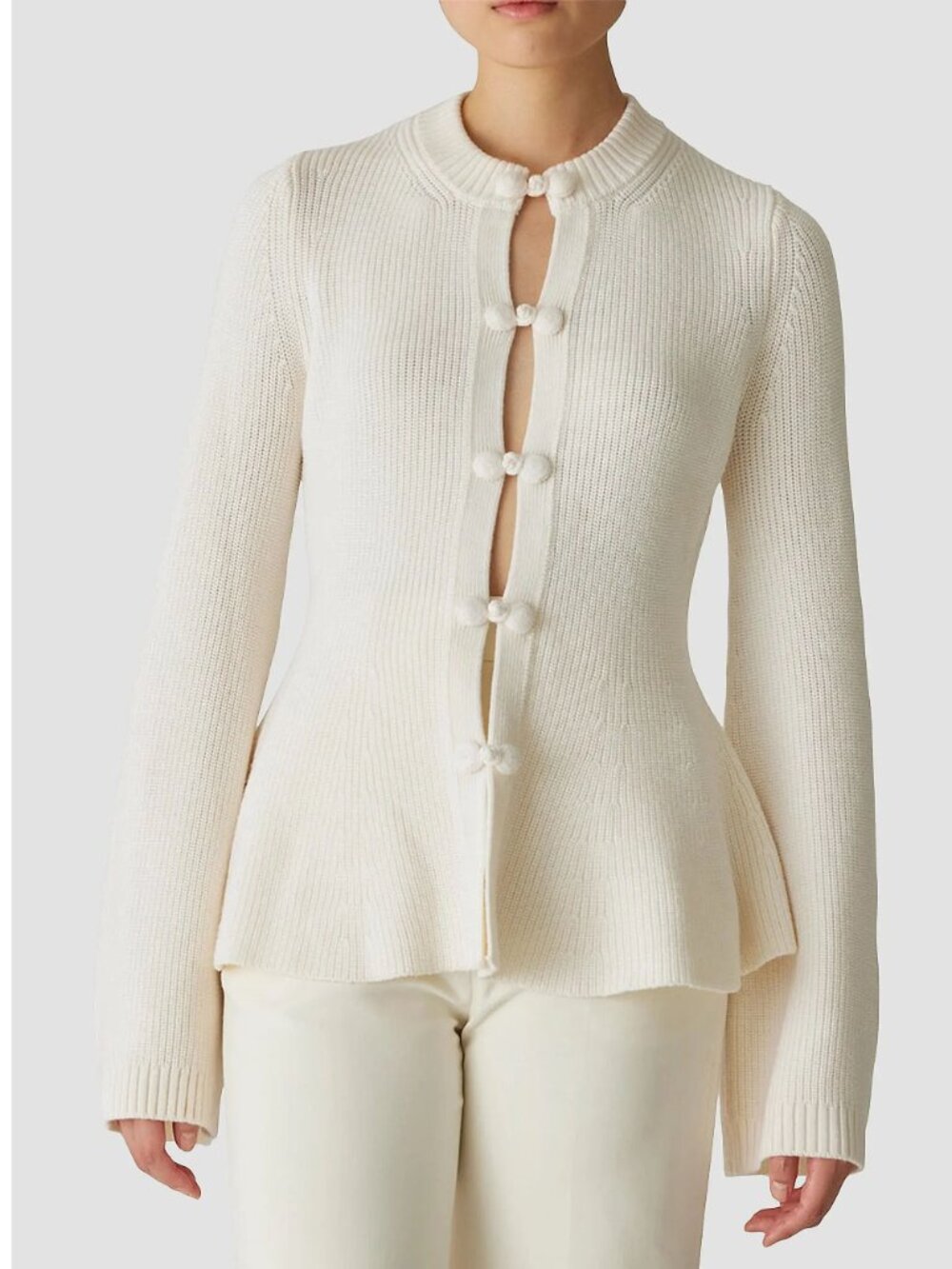 Rebecca Taylor Novelty Button-Front Wool Peplum Cardigan